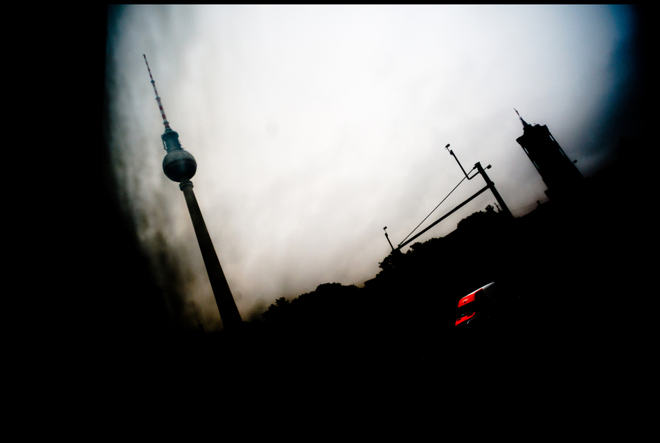 Red Van Below TV Tower - ID 001702