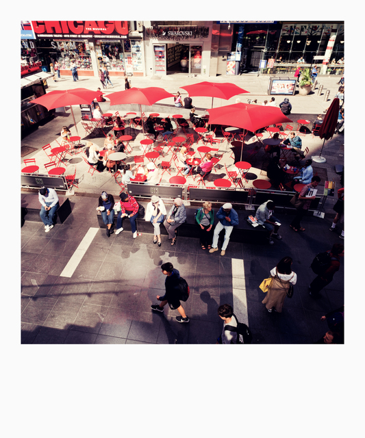 Red Tables Chairs Umbrellas - ID 009952